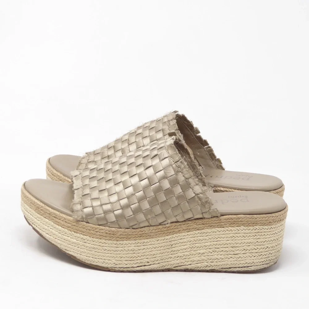 Pedro Garcia Womens Sandals Gold Woven Espadrille Platform Slides 36 / 6
